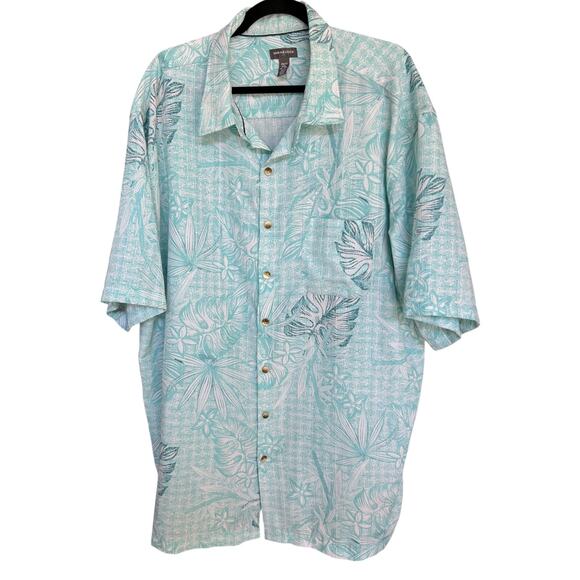 Van Heusen Air Men's Palm Frond Hawaiian Floral Short Sleeve Shirt Size 2XLT - Picture 2 of 5